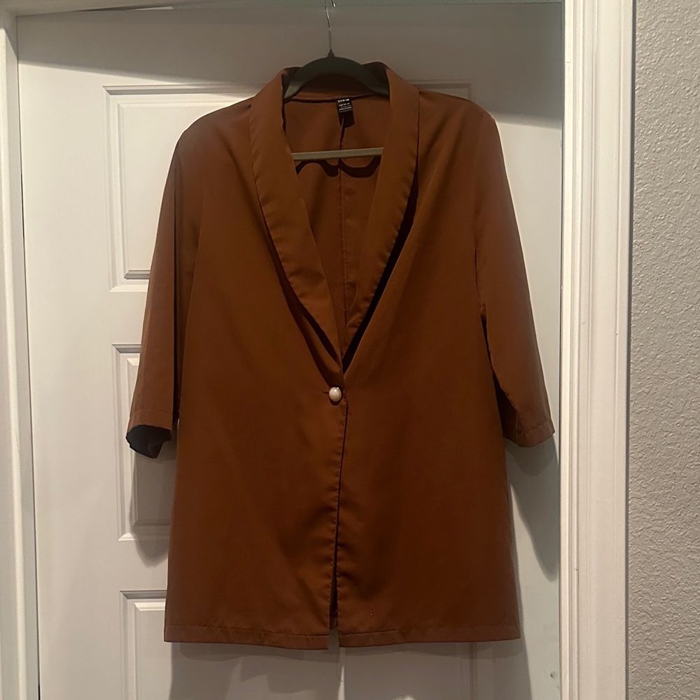 SHEIN Brown Blazer with Button Detail